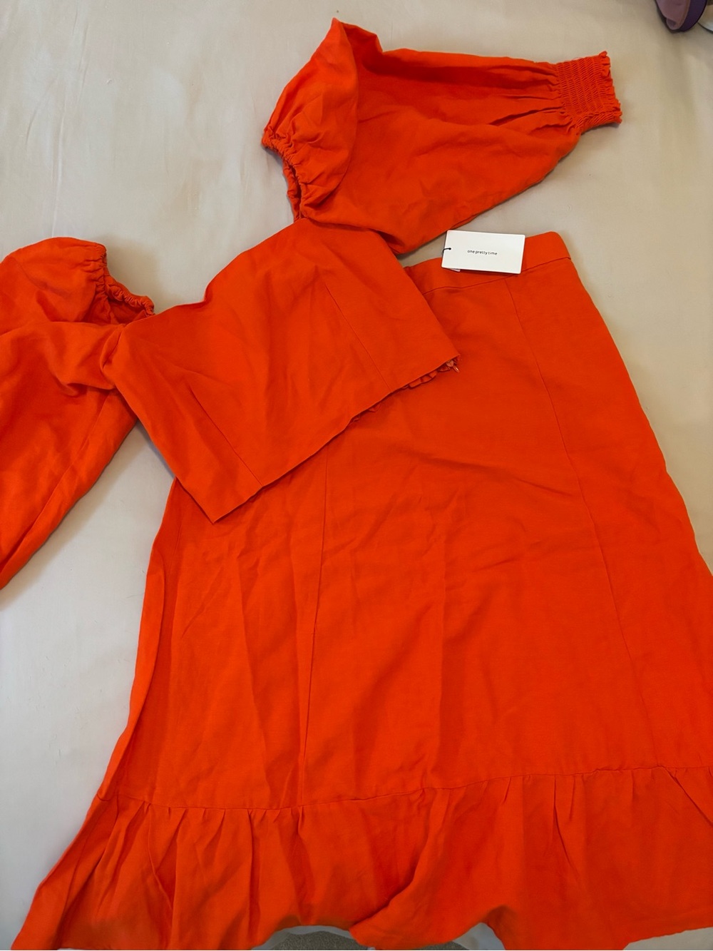 One Pretty Time Cropped Top and High Waisted Linen Skirt Set